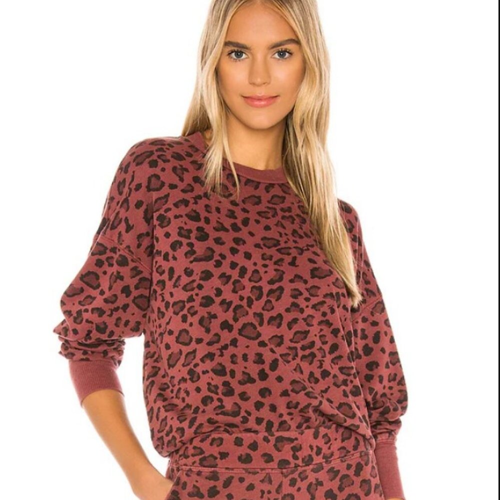 Sundry Women’s Leopard Print Drapey Sweatshirt Top Size 2 Red Spice M/L